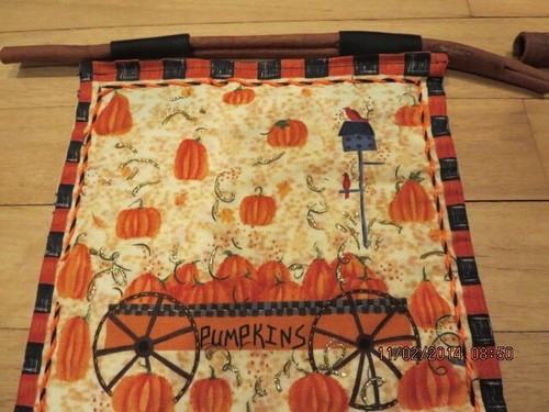 2 MACHINE & HAND QUILTED FALL 8" SQUARE SCENES W/ CINNAMON HANGERS- #R5A-25 - Picture 20 of 24