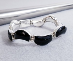 VTG-950-Sterling-Silver-MEXICO-Onyx-Alternating-Link-Tennis-Bracelet-7-034-35g