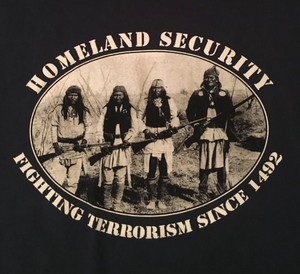 NATIVE-AMERICAN-HOMELAND-SECURITY-SINCE-1492-MEDIUM-BLUE-T-SHIRT-SHIPS-FREE