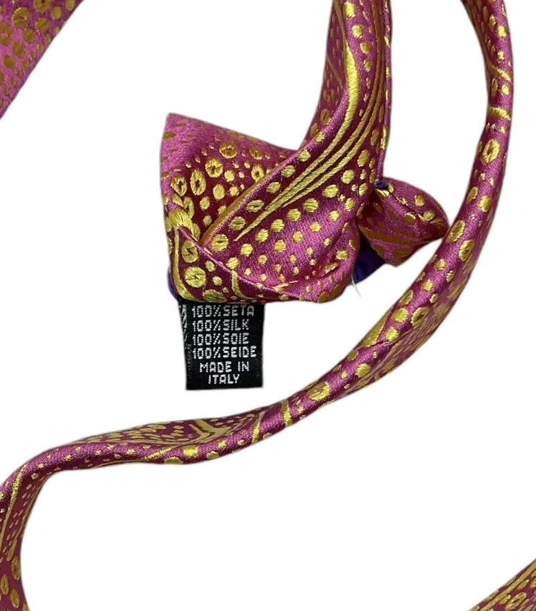Corbata de hombre DUCHAMP 100 % seda LUJO corbata dorada rosa cachemira W:3,7" usada en excelente estado Foto 3 de 4