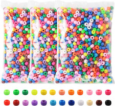 Pony Beads 3600 Pcs 6X9Mm Multi-Colored Plastic Craft Beads Set, Bulk Rainbow Ha
