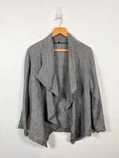 Jaeger Jacket Womens 10 Grey Linen Lagenlook Waterfall Draped Arty Flowy Open