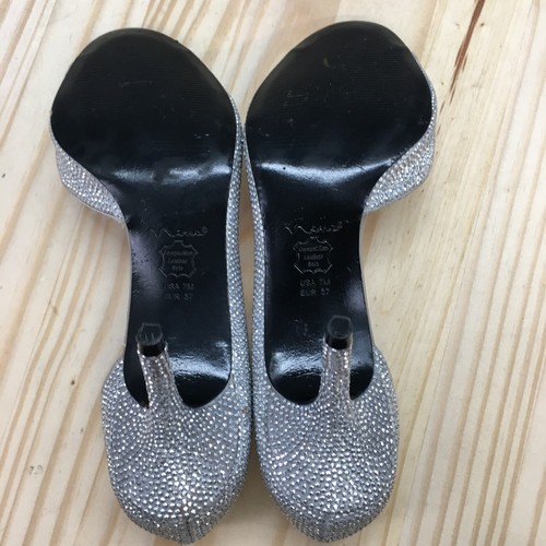 Nina Heels Womens 7 M Rhinestone Peep Toe Slip On Stiletto DOrsay Pumps Silver - Picture 9 of 17