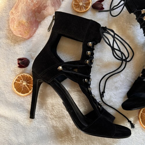 Zapatos para mujer BALMAIN sandalias negras de gamuza con cordones Jody Stiletto talla 35 $1195 - Imagen 2 de 13