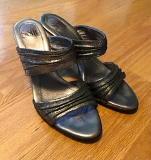 Sofft Gela Pewter Metallic Crack Suede Print Sandals Shoes 9.5