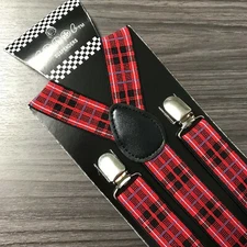 Black Red Plaid Checker Suspender for Adults Men Women Teens Wedding Formal 