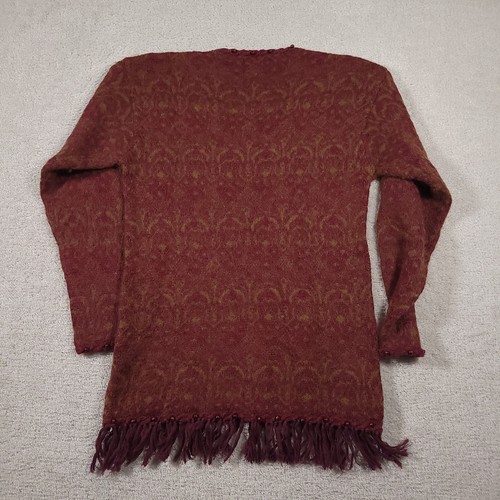 Vtg Express Tricot Knit Mohair Wool Blend Sweater Women's Medium Burgundy Beige - Picture 11 of 13