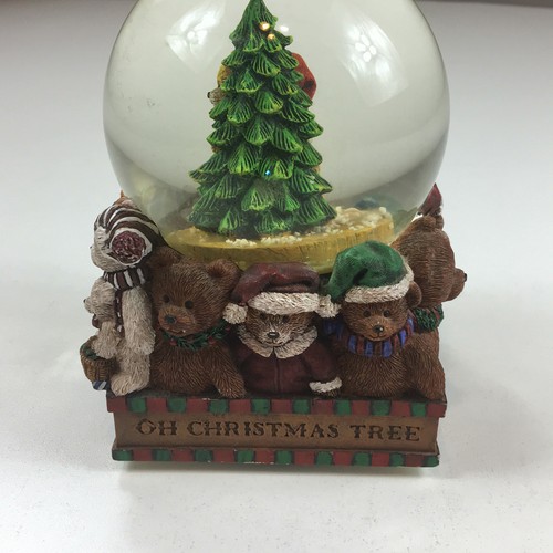 Art Deco Oh Christmas Tree Bears Waterglobe Glass Musical Snow Globe - Picture 4 of 8