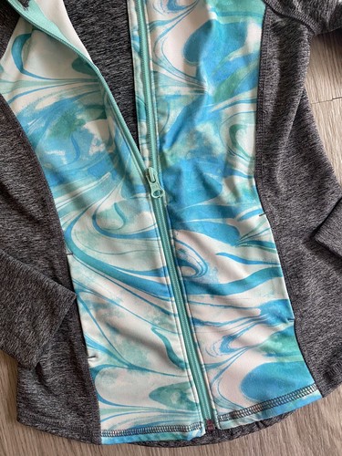 Justice Size 6 Girls Zip Front Gray Blue Track Jacket Pockets Zipper - Picture 3 of 4