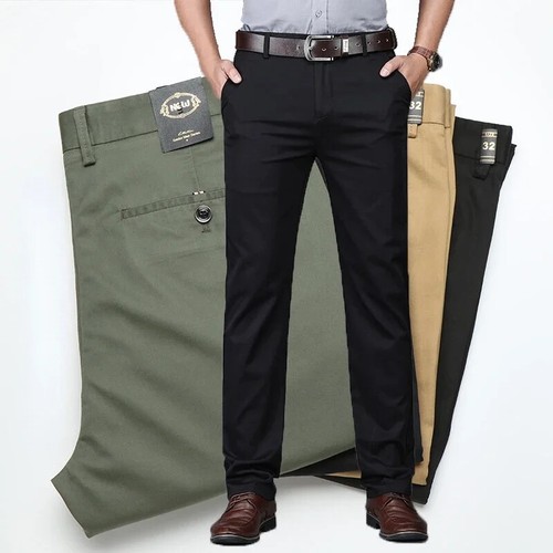 New Men's Business Casual Pants Stretch Slim Classic Green Black Khaki Navy Blue - Picture 6 of 28