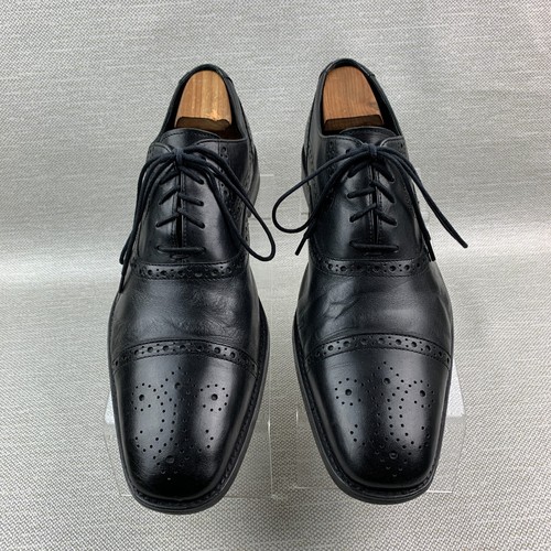 Johnston Murphy Oxford Black Leather Round Cap Brogue Toe Lace Up Shoes Size 10M - Picture 5 of 12