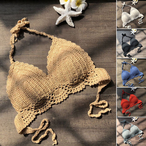 new Women Bikini Crop Top Crochet Boho Bralette Halter Cami Knitted Bra Tank Top - Picture 4 of 19