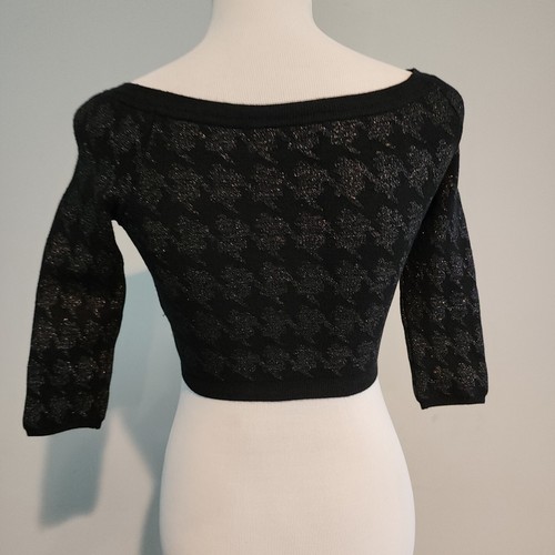 MARCIANO GUESS Cropped Top Size XS Black And Sliver Pull On Long Sleeve A-98 - Picture 4 of 10