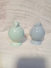 LuRay Pastel Blue Green Salt  Pepper Shakers Pastels- No Stoppers-Chip See Pics