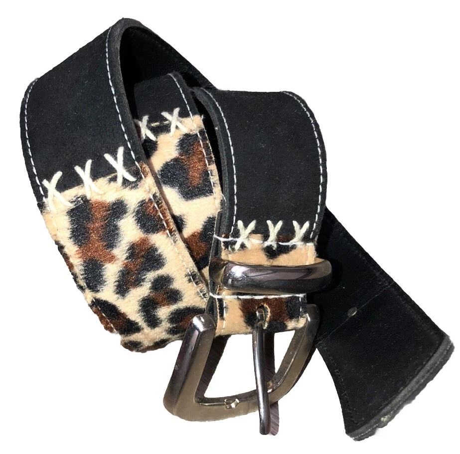 Cinturón para mujer M/L retazos gamuza/pelo de pantorrilla/cuero vegano estampado de leopardo Foto 3 de 4