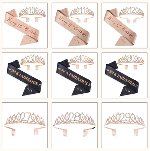 2025 NEW 10-100th Birthday Crown Sash Set Birthday Tiara Kit Gift Birthday Decor - Picture 2 of 72