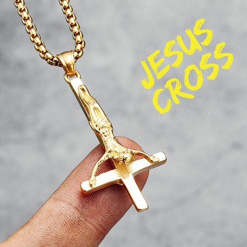 Jesus Cross Necklace INRI Stainless Steel Men Retro Pendant Golden Silver Color - Picture 13 of 15