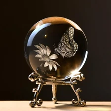 3D Butterfly Crystal Ball 60mm – Sunflower Design, Gift for Her, Home Decor