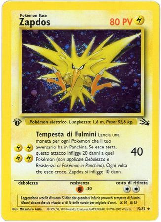 ポケモン - Zapdos サンダー 1ED 1st Edition 15/62 英語版 Zapdos 15/62 Fossil 1st Edition Light Play Rare Holo Pokemon