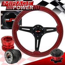 Extender + Quick Release + Red Black Deep Dish Steering Wheel For 93-97 Del Sol
