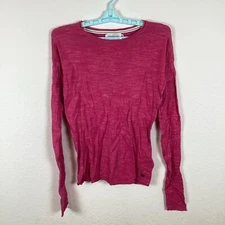 H&M Womens Shirt Sz XS Long Sleeve Top Soft Comfort Solid Pink Casual Crew Neck