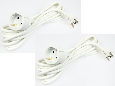 2 x 5 m Verlängerungskabel weiss H05VV-F 3G1,5 Schukokabel Stromkabel Kabel 5m