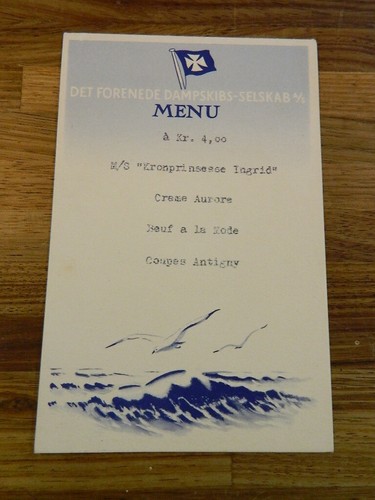 DFDS - 1950s Ship Menu Card - (Danish Ship) Det Forenede Dampskibs Selskar  RARE - Picture 1 of 5