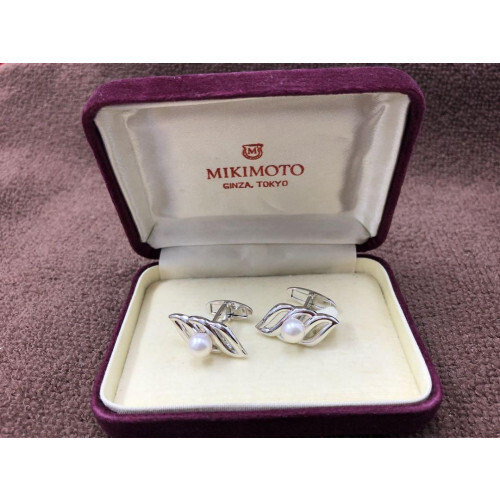 Mikimoto pearl cufflinks with box S engraved pearl approx. 6mm LTD From JAPAN◎ - Picture 1 of 12