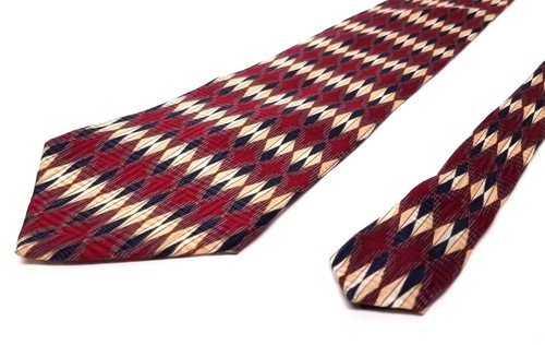 Men's Tie Bill Blass Black Label 100% Silk Red Tan Navy Diamond Shapes 58" Long - Picture 3 of 7