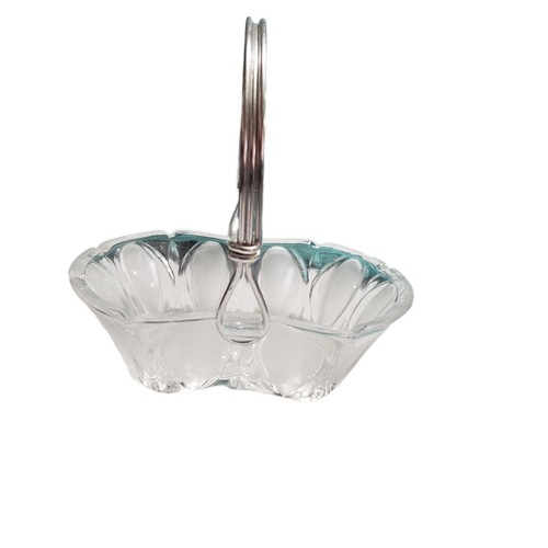 Cut Crystal Frosted Glass Basket with Silver Plate Candy Dish Swivel Handle - Picture 5 of 12