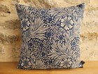 William Morris Marigold Fabric Linen Indigo Blue & Navy Velvet Cushion Cover A