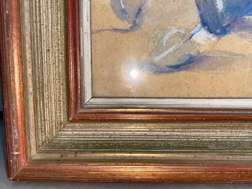 LARGE VINTAGE STILL LIFE WATERCOLOR PAINTING WITH IRISES - Picture 8 of 11