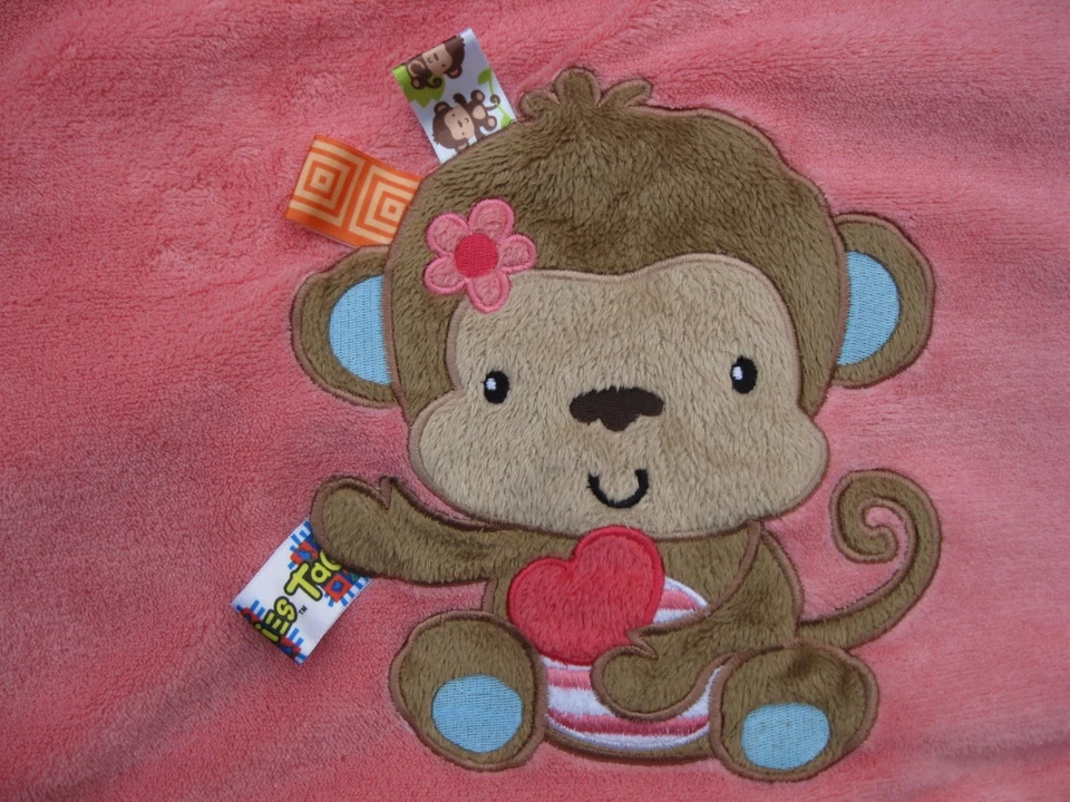 Manta suave para bebé Taggies Mono Coral Rosa Turquesa Azul Flores 30x40 Difícil de encontrar Foto 4 de 4