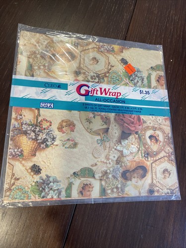 8 Sheets Vintage Postage Stamps, Victorian Era, Floral CLEO Gift Wrap Sheets NIP - Picture 5 of 6