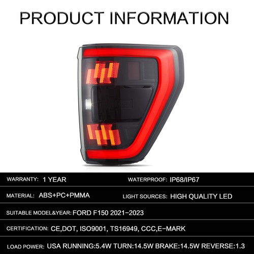 For Ford F150 2021-2023 F-150 SMOKED FULL LED Tail Lights W/Startup Animation *2 - Picture 5 of 12