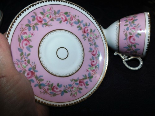 ANTIQUE COPELAND GILDED PINK FLORAL FOOTED CUP & SAUCER D2462 #2 - Picture 4 of 5