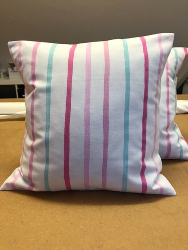 ONE HANDMADE REVERSIBLE CUSHION  IN LAURA ASHLEY PAINTERLY STRIPE IN PINK - Picture 2 of 2