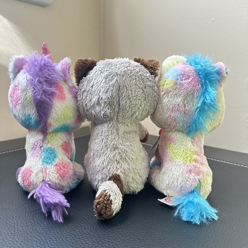 LOT of 3 TY 6” Beanie Boos Stuffed Plush WISHFUL, BLITZ unicorn, OAKIE Raccoon - Picture 2 of 6
