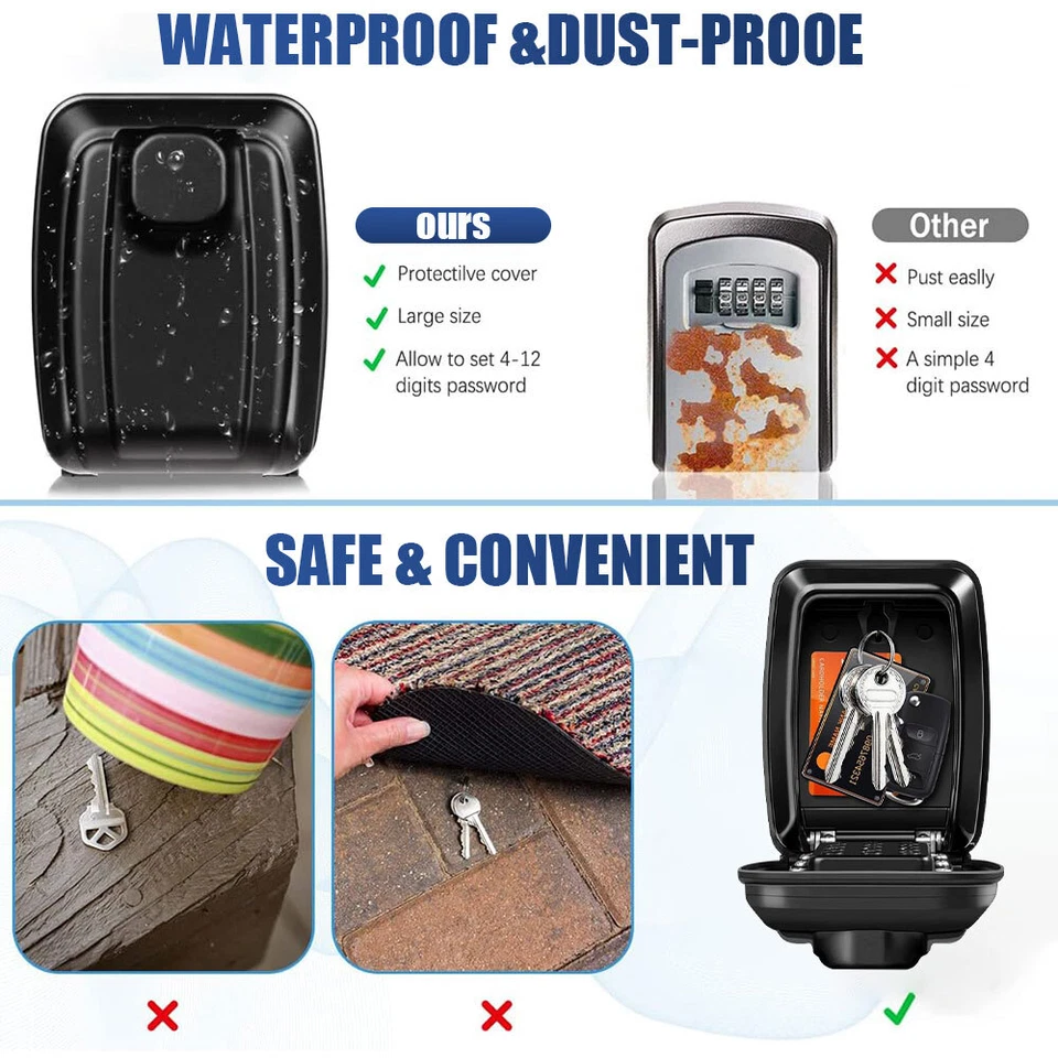 Key Lock Box with Push Button Wall Mounted Spare Key Storage Box Case Portable - Image 4 of 4