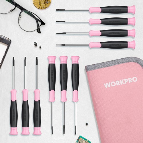 WORKPRO 10-Pieces Precision Screwdriver Set w/Pink Pouch RUST RESISTANT NEW - Picture 8 of 10
