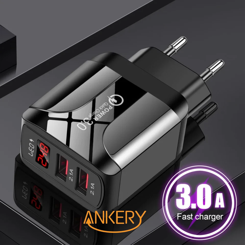 2-Port USB Schnellladegerät mit LED Display 3A Netzteil Adapter Mehrfachstecker - Bild 3 von 4