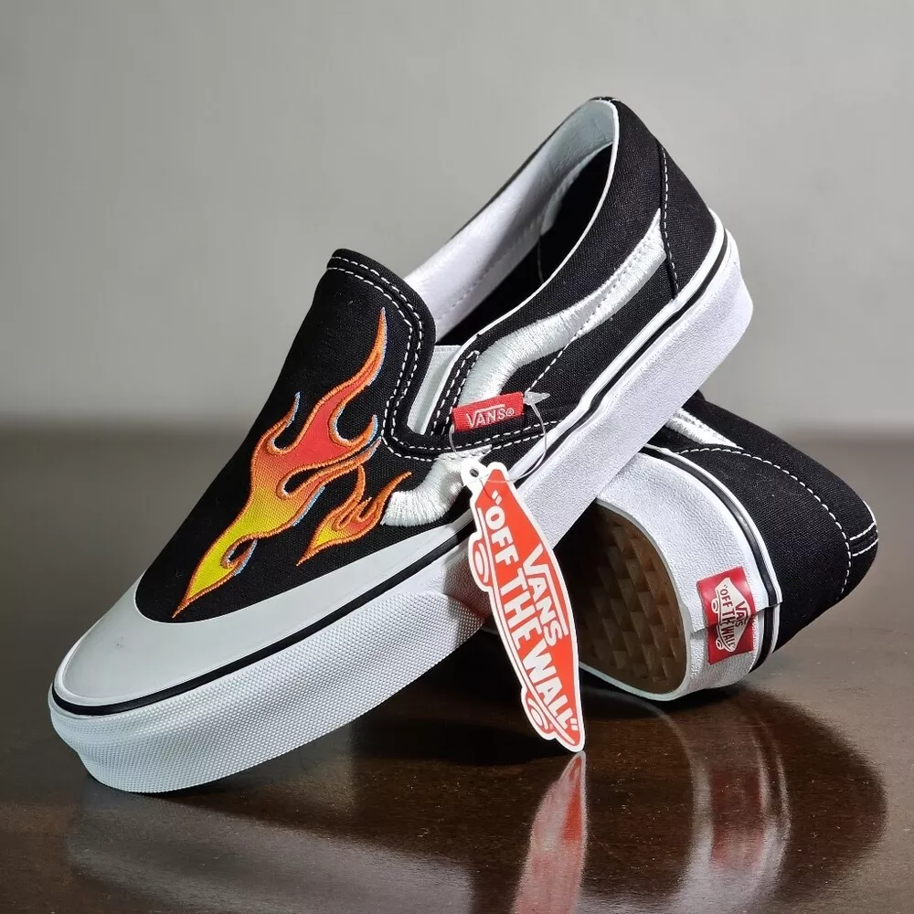 Vans X ASAP Rocky Pac Sun Limited Edition Slip On Shoes Black Red Flame  Size 6.5