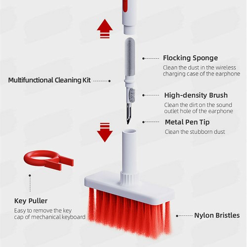 5 IN 1 set Keyboard Cleaner Bluetooth Earphone Dust Cleaning Brush HAGiBiS Brand - Picture 2 of 8
