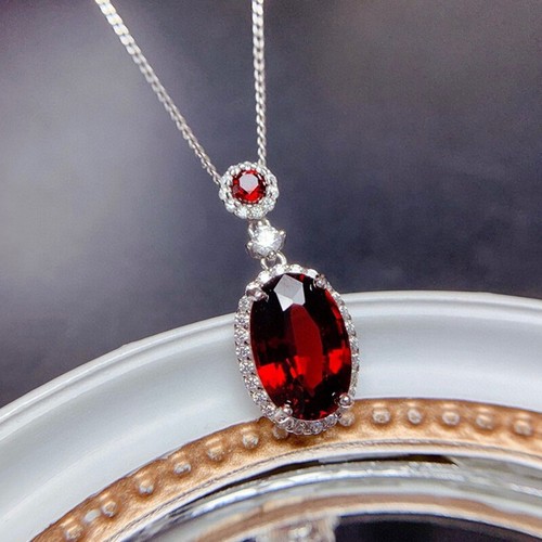 Royal Style Women Handmade Fire Red Garnet Gemstone Silver Necklace Pendants - Picture 2 of 6