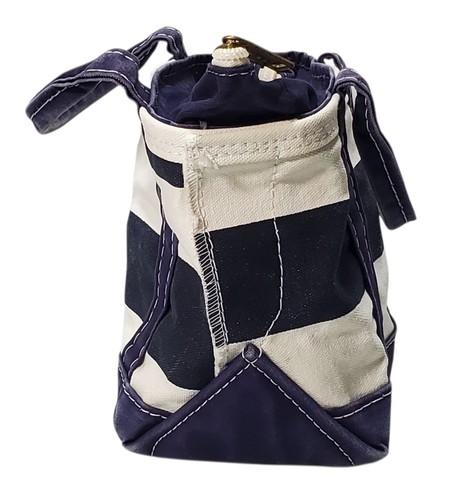 LL Bean Boat and Tote Mini Canvas Blue White Striped Stripes Zipper Top Stain - Picture 4 of 14