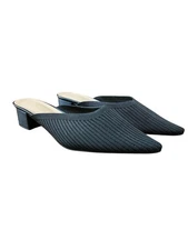 Tijn Women's Point Toe Ribbed Fabric Slip-On Helka Mule Heels Black US:9