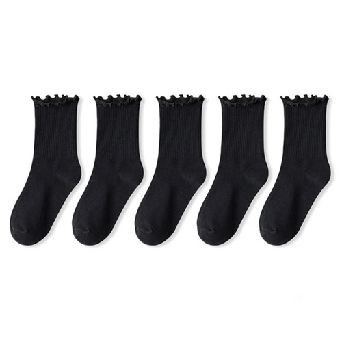 5 pares/lote calcetines para mujer volantes algodón tubo medio tobillo corto transpirable bla - Imagen 8 de 19