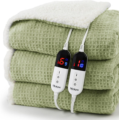 Queen Heated Blanket with Dual Controllers, Fast Heating Sherpa Fleece, Sage