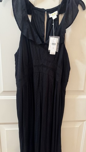 NWT Anthropologie Maeve Syros Black  Ruffled Wide Leg Cropped Romper Size 16 - Picture 4 of 5