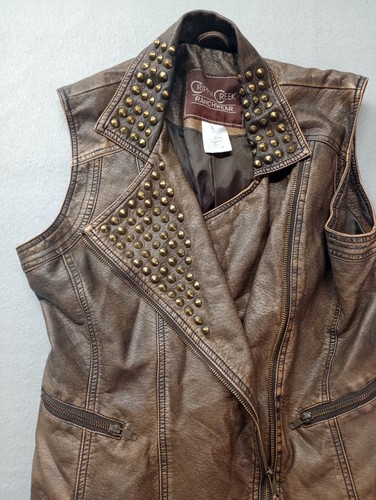 Cripple Creek Ranchwear Women's M Vest Studded Medium PM Brown Faux Leather - Picture 4 of 15